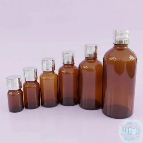 Флакон стеклянный с крышкой серебристой