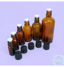 Флакон стеклянный 5, 10, 20, 30, 50, 100 мл с крышкой-капельницей черной и контролем вскрытия